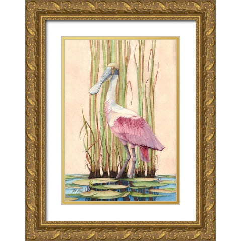 Roseate Spoonbill Gold Ornate Wood Framed Art Print with Double Matting by Rizzo, Gene