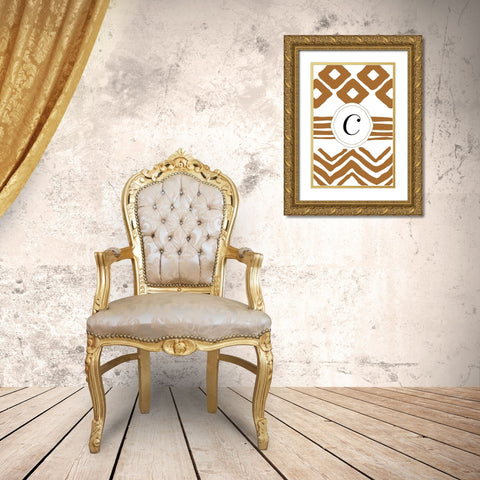Initials Pattern C Gold Ornate Wood Framed Art Print with Double Matting by Art Licensing Studio