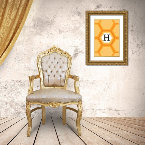Initials Pattern H Gold Ornate Wood Framed Art Print with Double Matting by Art Licensing Studio