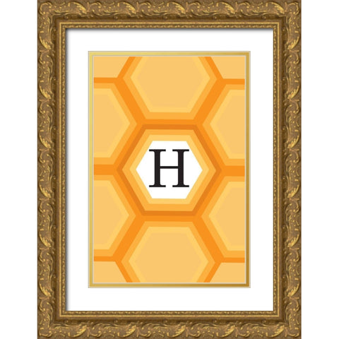 Initials Pattern H Gold Ornate Wood Framed Art Print with Double Matting by Art Licensing Studio