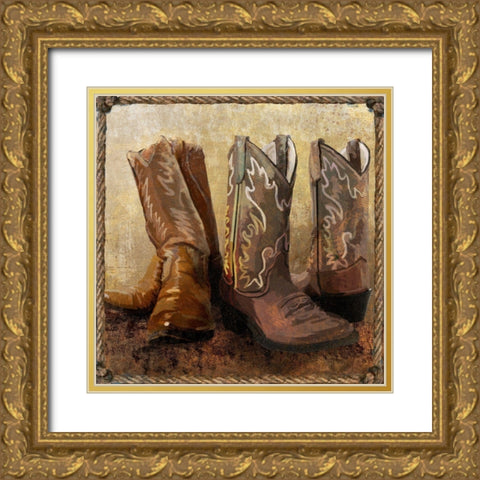 Roped In Boots Gold Ornate Wood Framed Art Print with Double Matting by Art Licensing Studio