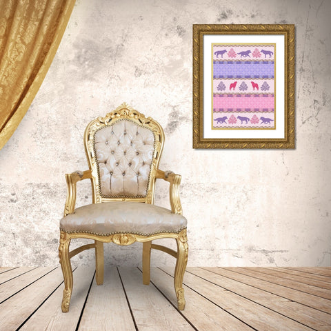 Roving Wolf Pattern Gold Ornate Wood Framed Art Print with Double Matting by Art Licensing Studio