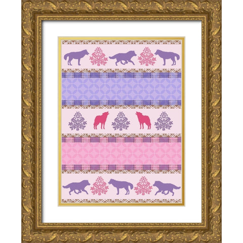 Roving Wolf Pattern Gold Ornate Wood Framed Art Print with Double Matting by Art Licensing Studio
