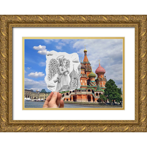 Pencil Vs Camera - Angel at St Basil Cathedral Gold Ornate Wood Framed Art Print with Double Matting by Heine, Ben