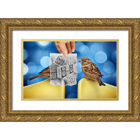 Pencil Vs Camera 66 - Singing Birds Gold Ornate Wood Framed Art Print with Double Matting by Heine, Ben