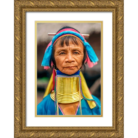 Kayan Long Neck Woman - North Thailand Ethnic Minorities Gold Ornate Wood Framed Art Print with Double Matting by Heine, Ben