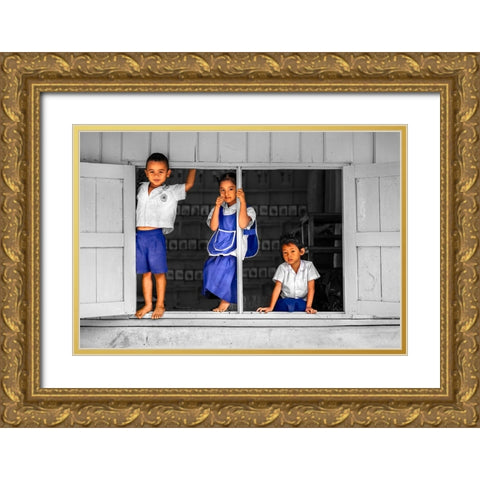 Students Trio Gold Ornate Wood Framed Art Print with Double Matting by Heine, Ben
