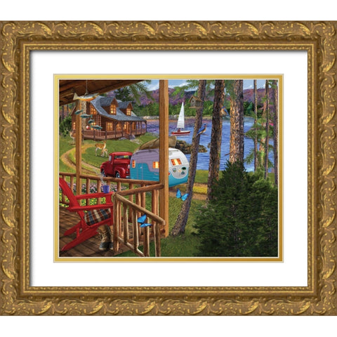 Porch Life 2 Gold Ornate Wood Framed Art Print with Double Matting by Bigelow Illustrations- Exclusive