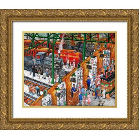 Train Station Gold Ornate Wood Framed Art Print with Double Matting by Bell, Bill