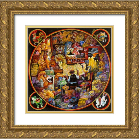 Golden Horse Gold Ornate Wood Framed Art Print with Double Matting by Bell, Bill