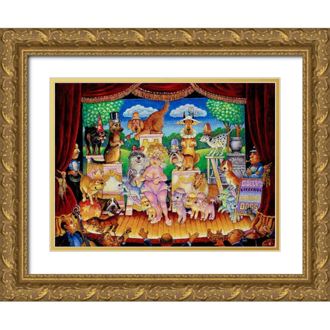 Dollys Dancing Dogs Gold Ornate Wood Framed Art Print with Double Matting by Bell, Bill