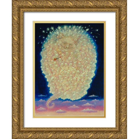 Pigs Heaven Gold Ornate Wood Framed Art Print with Double Matting by Bell, Bill