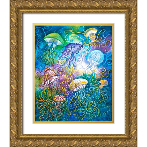 Jurassic Jelly Fish Gold Ornate Wood Framed Art Print with Double Matting by Bell, Bill