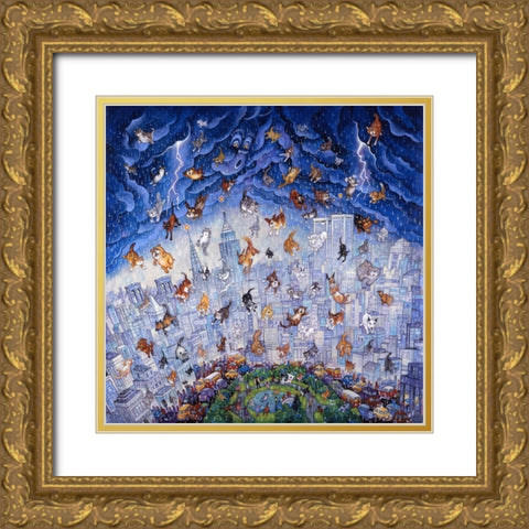 Raining Cats And Dogs NYC Gold Ornate Wood Framed Art Print with Double Matting by Bell, Bill