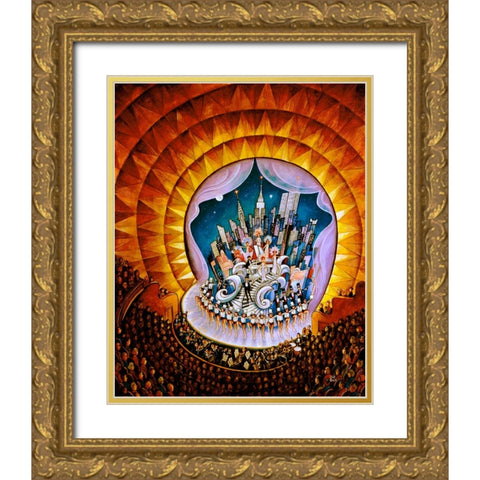 Radio City Gold Ornate Wood Framed Art Print with Double Matting by Bell, Bill