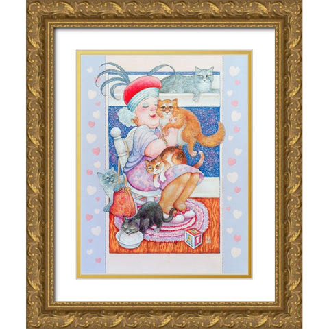 Cat Lady 2 Gold Ornate Wood Framed Art Print with Double Matting by Bell, Bill