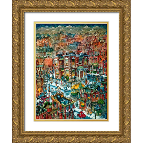 School S B Huey Gold Ornate Wood Framed Art Print with Double Matting by Bell, Bill