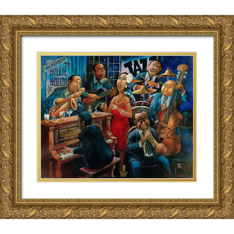 Lady in Red Gold Ornate Wood Framed Art Print with Double Matting by Bell, Bill