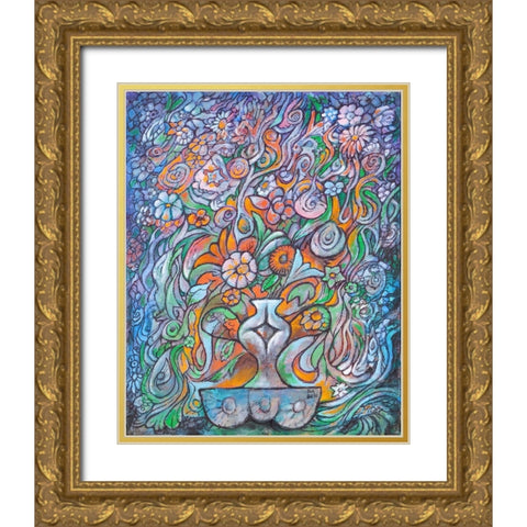 The Flower Vase Gold Ornate Wood Framed Art Print with Double Matting by Bell, Bill