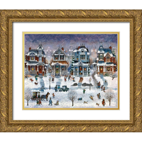 Snow Day Gold Ornate Wood Framed Art Print with Double Matting by Bell, Bill