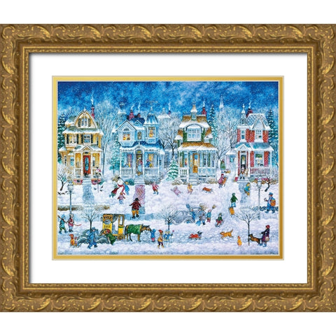 Wintertime Gold Ornate Wood Framed Art Print with Double Matting by Bell, Bill
