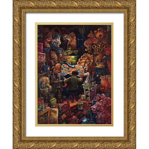 Carousel Man   Gold Ornate Wood Framed Art Print with Double Matting by Bell, Bill
