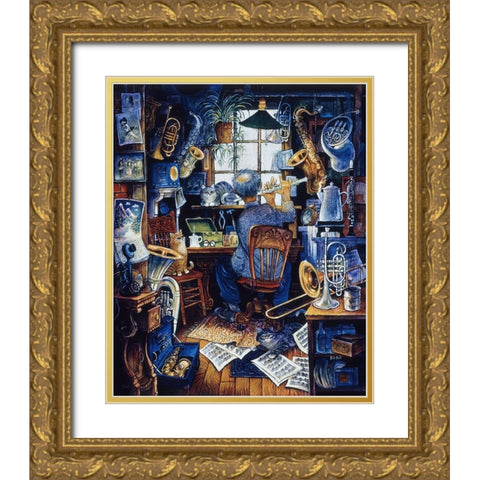 Music Man  Gold Ornate Wood Framed Art Print with Double Matting by Bell, Bill