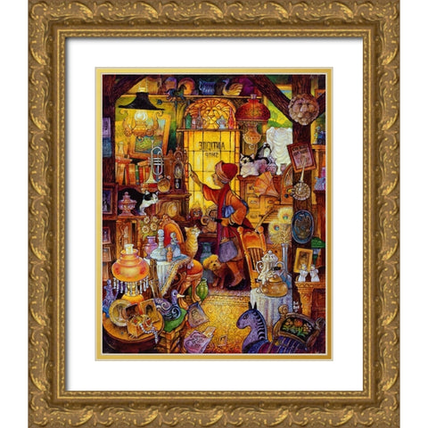 Antique Lady Red Coat Gold Ornate Wood Framed Art Print with Double Matting by Bell, Bill
