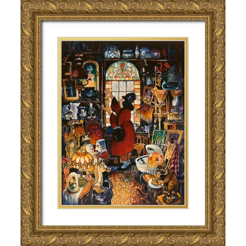 Antique Lady Red Coat II Gold Ornate Wood Framed Art Print with Double Matting by Bell, Bill