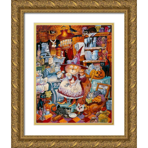 Kitty Kitchen Witch 2 Gold Ornate Wood Framed Art Print with Double Matting by Bell, Bill