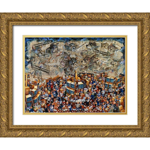 Week On Wall Street Gold Ornate Wood Framed Art Print with Double Matting by Bell, Bill
