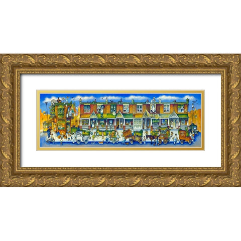 Row Of Houses Long Gold Ornate Wood Framed Art Print with Double Matting by Bell, Bill