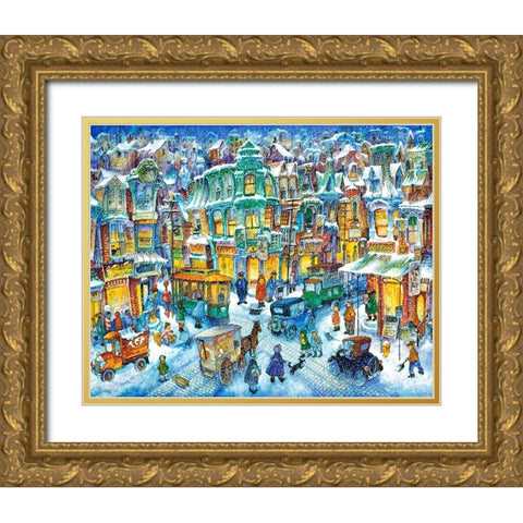 Old City Snow Gold Ornate Wood Framed Art Print with Double Matting by Bell, Bill