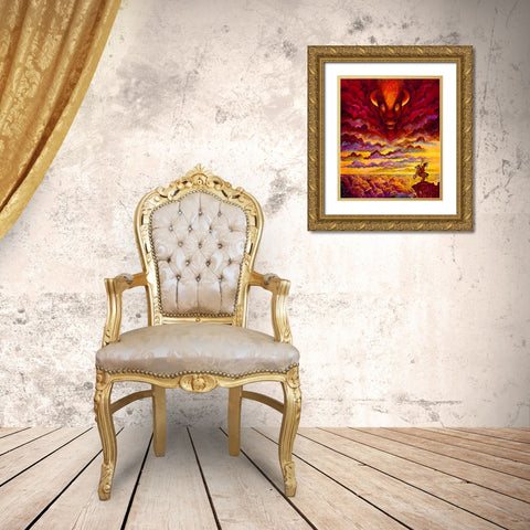 Raging Buffalo Gold Ornate Wood Framed Art Print with Double Matting by Bell, Bill