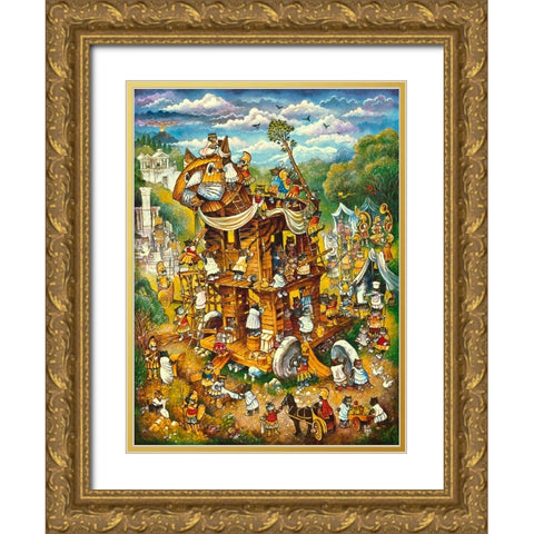 Trojan Cats Gold Ornate Wood Framed Art Print with Double Matting by Bell, Bill