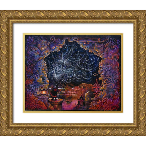 Dragon Chinois Gold Ornate Wood Framed Art Print with Double Matting by Bell, Bill