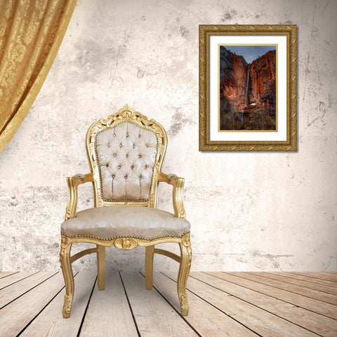 Waterfall Beauty At Zion Gold Ornate Wood Framed Art Print with Double Matting by Sherrell, Bill