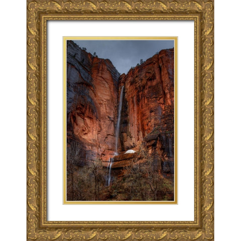 Waterfall Beauty At Zion Gold Ornate Wood Framed Art Print with Double Matting by Sherrell, Bill
