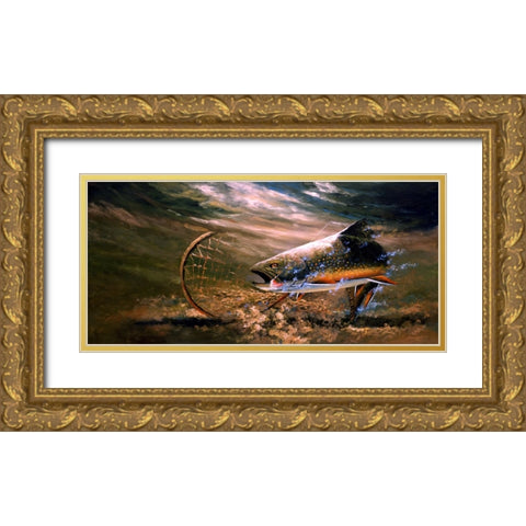 Nothing But Net - Brook Trout Gold Ornate Wood Framed Art Print with Double Matting by Langton, Bruce