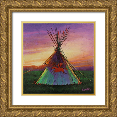 Red Horse Gold Ornate Wood Framed Art Print with Double Matting by Langton, Bruce