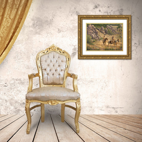 Warriors Through The Pass Gold Ornate Wood Framed Art Print with Double Matting by Langton, Bruce