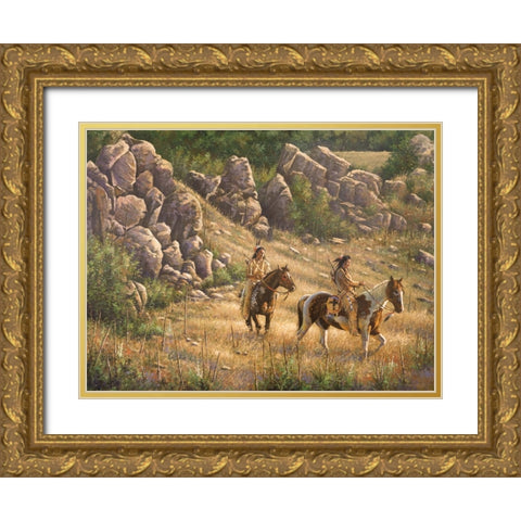Warriors Through The Pass Gold Ornate Wood Framed Art Print with Double Matting by Langton, Bruce