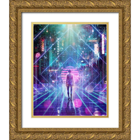 Neon Zone Gold Ornate Wood Framed Art Print with Double Matting by Gray, Cameron