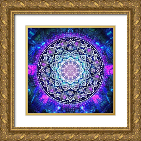 Flower Bloom Mandala Gold Ornate Wood Framed Art Print with Double Matting by Gray, Cameron