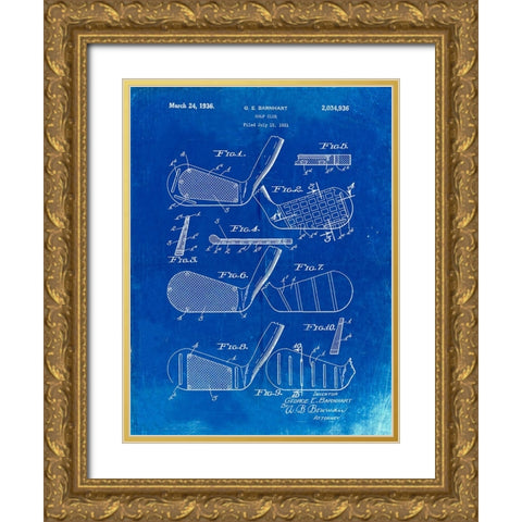 PP4-Faded Blueprint Golf Club Faces Patent Poster Gold Ornate Wood Framed Art Print with Double Matting by Borders, Cole