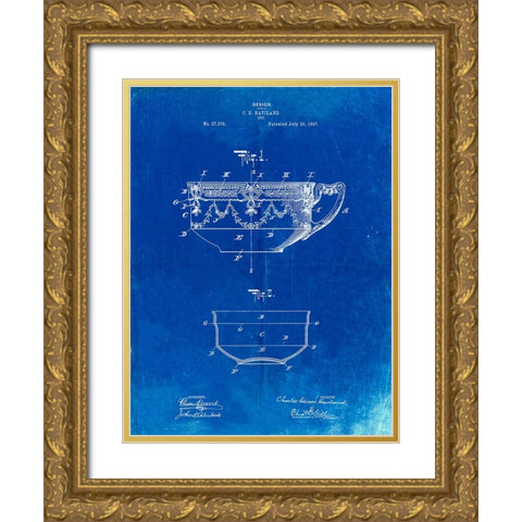 PP57-Faded Blueprint Haviland Demitasse Tea Cup Patent Poster Gold Ornate Wood Framed Art Print with Double Matting by Borders, Cole