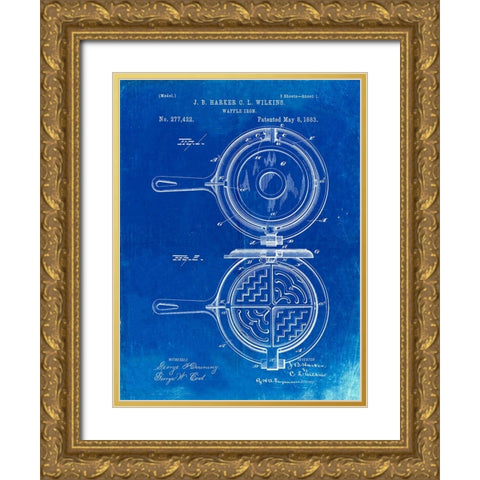 PP209-Faded Blueprint Waffle Iron Patent Poster Gold Ornate Wood Framed Art Print with Double Matting by Borders, Cole