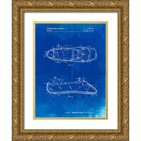 PP267-Faded Blueprint Ballet Slipper Patent Poster Gold Ornate Wood Framed Art Print with Double Matting by Borders, Cole