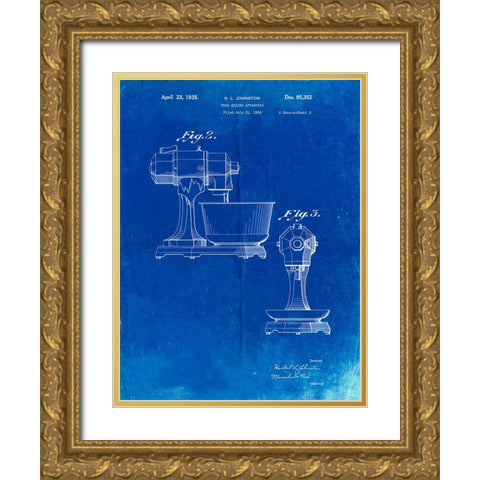 PP337-Faded Blueprint KitchenAid Mixer Patent Poster Gold Ornate Wood Framed Art Print with Double Matting by Borders, Cole