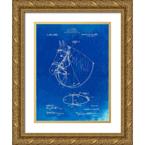 PP338-Faded Blueprint Bridle and Halter Patent Poster Gold Ornate Wood Framed Art Print with Double Matting by Borders, Cole